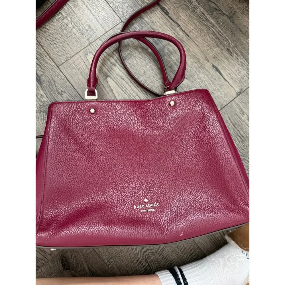 Kate Spade Leila Handbag Cherrywood Red Medium Triple Compartment Satchel